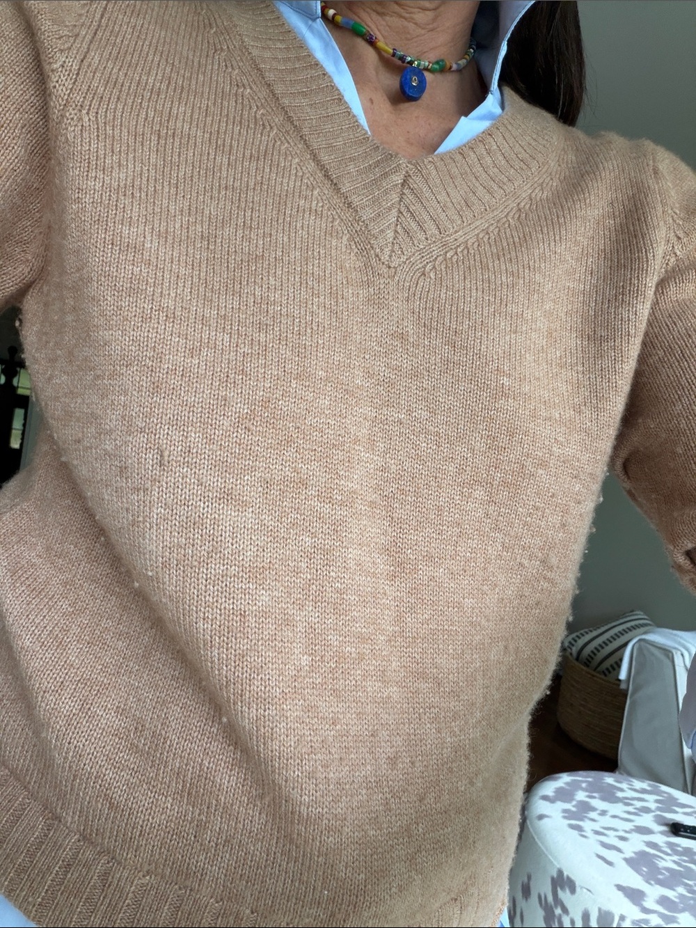 Brochu Walker Camel Sweater with Light Blue Lining Collar Shirt - Picture 7 of 9